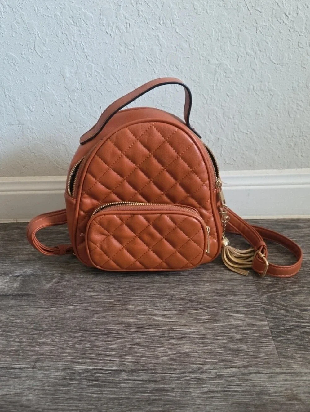 Quilted Mini Crossbody Backpack - Rust Orange